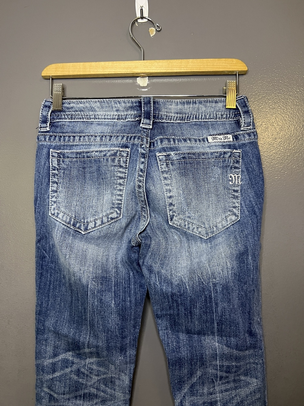 Miss Me Mid Rise Cuffed Skinny Jeans Womens 26 Medium Wash Blue Distressed Denim - Picture 5 of 13